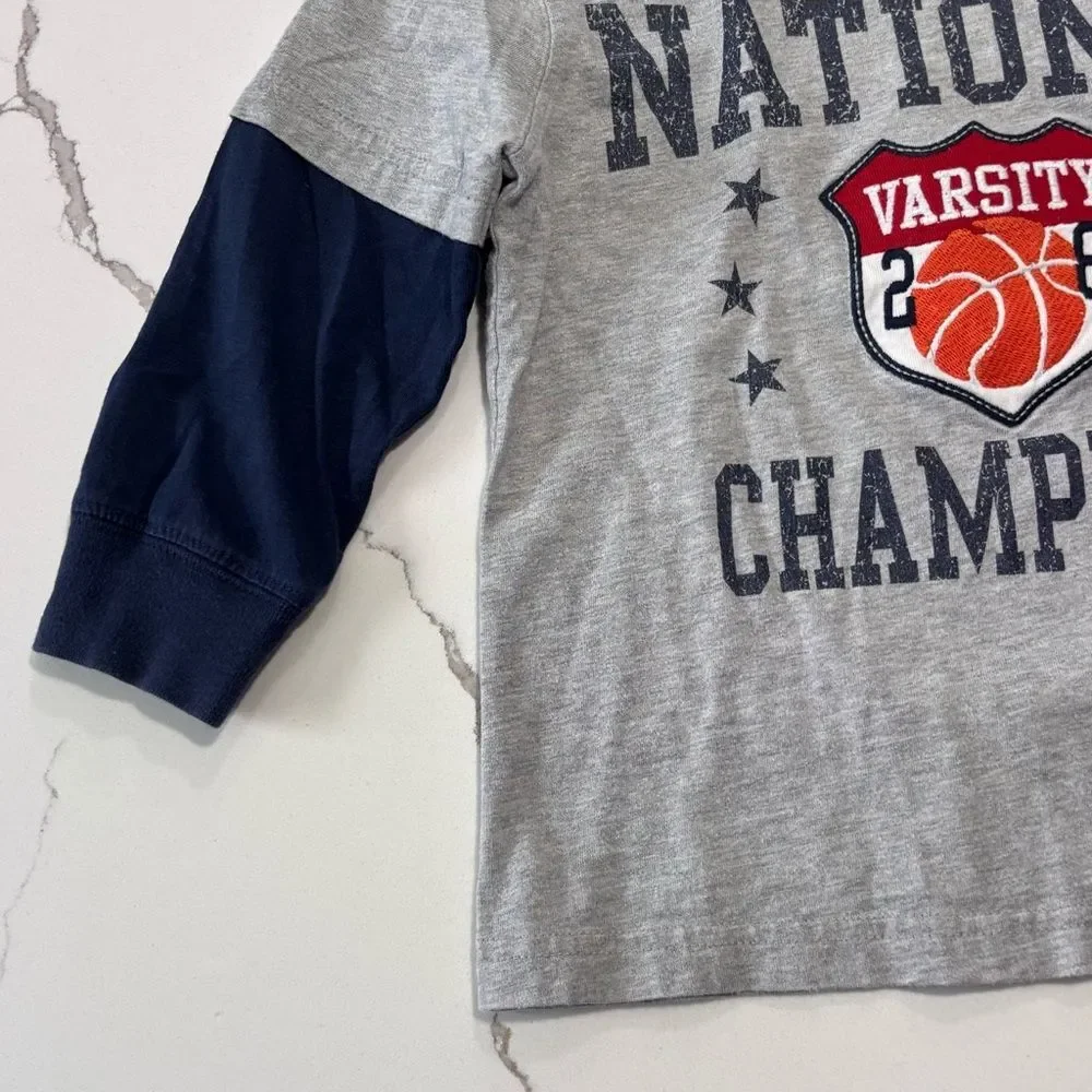 Carter’s | Baby Toddler Boys Grey Navy Long Sleeve Basketball Sports T-Shirt 2T